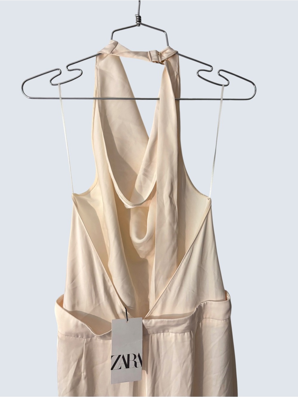 NWT Zara Satin Effect Halter Draped Jumpsuit Size M Cream - Picture 9 of 11
